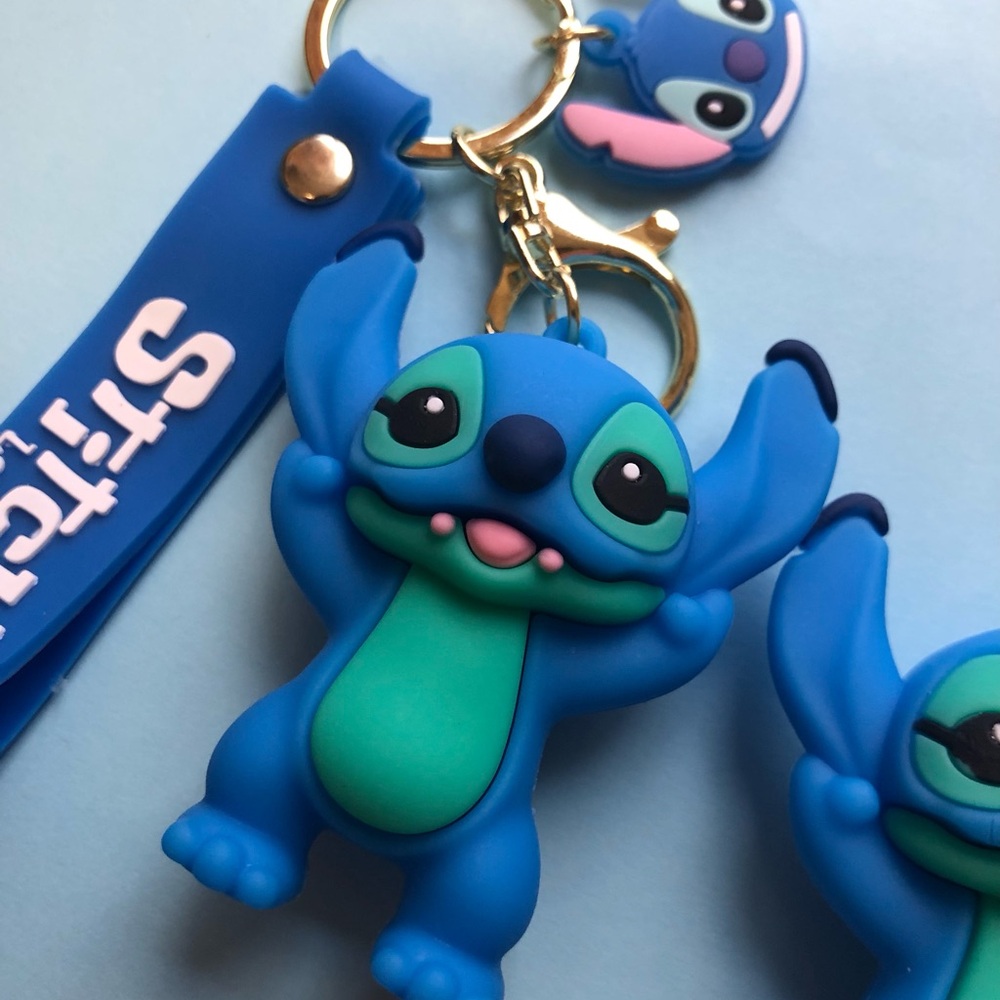 Two (2) Blue Stitch 3D PVC Keychain Key Rings - Picture 2 of 3